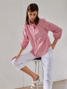 Blus med broderi p� �rmarna, r�d-vit